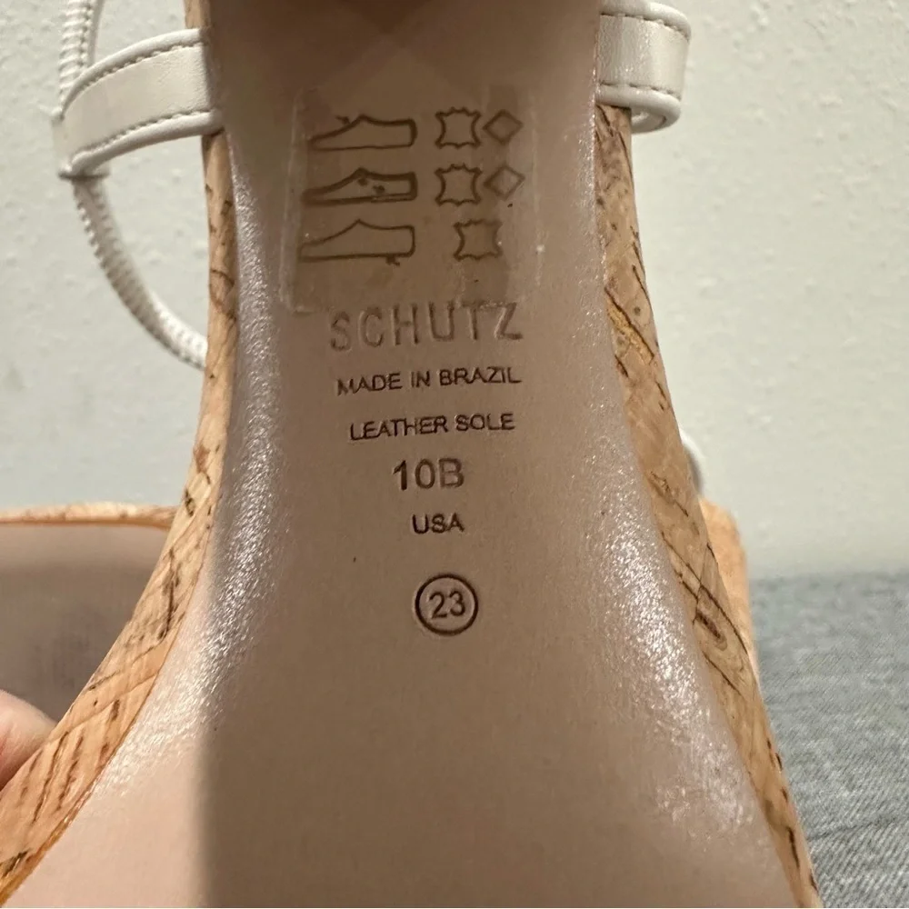 SCHUTZ Gimenez Mid White Cork Heel Sandals